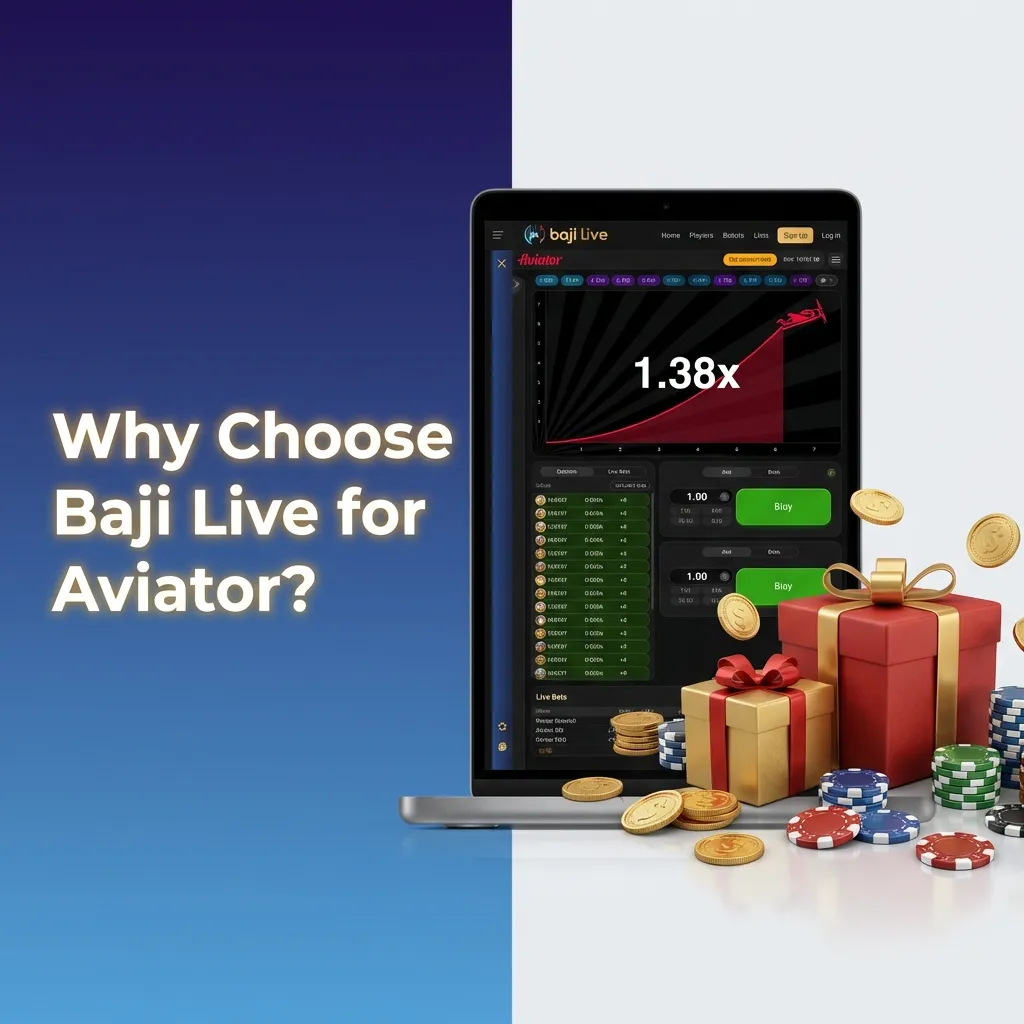 Baji Live Aviator game interface showing live chat, statistics dashboard, and multi-bet options for crash game players